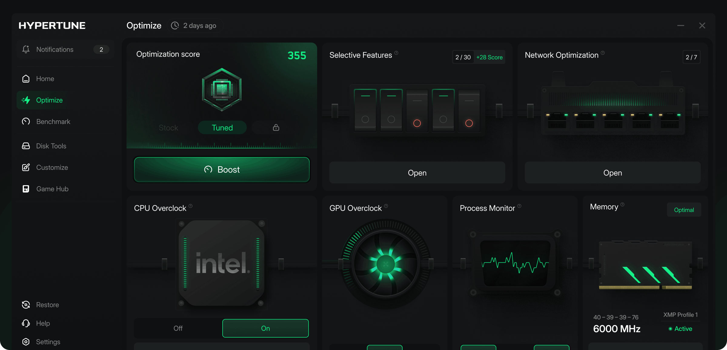 BananaBooster optimization screen